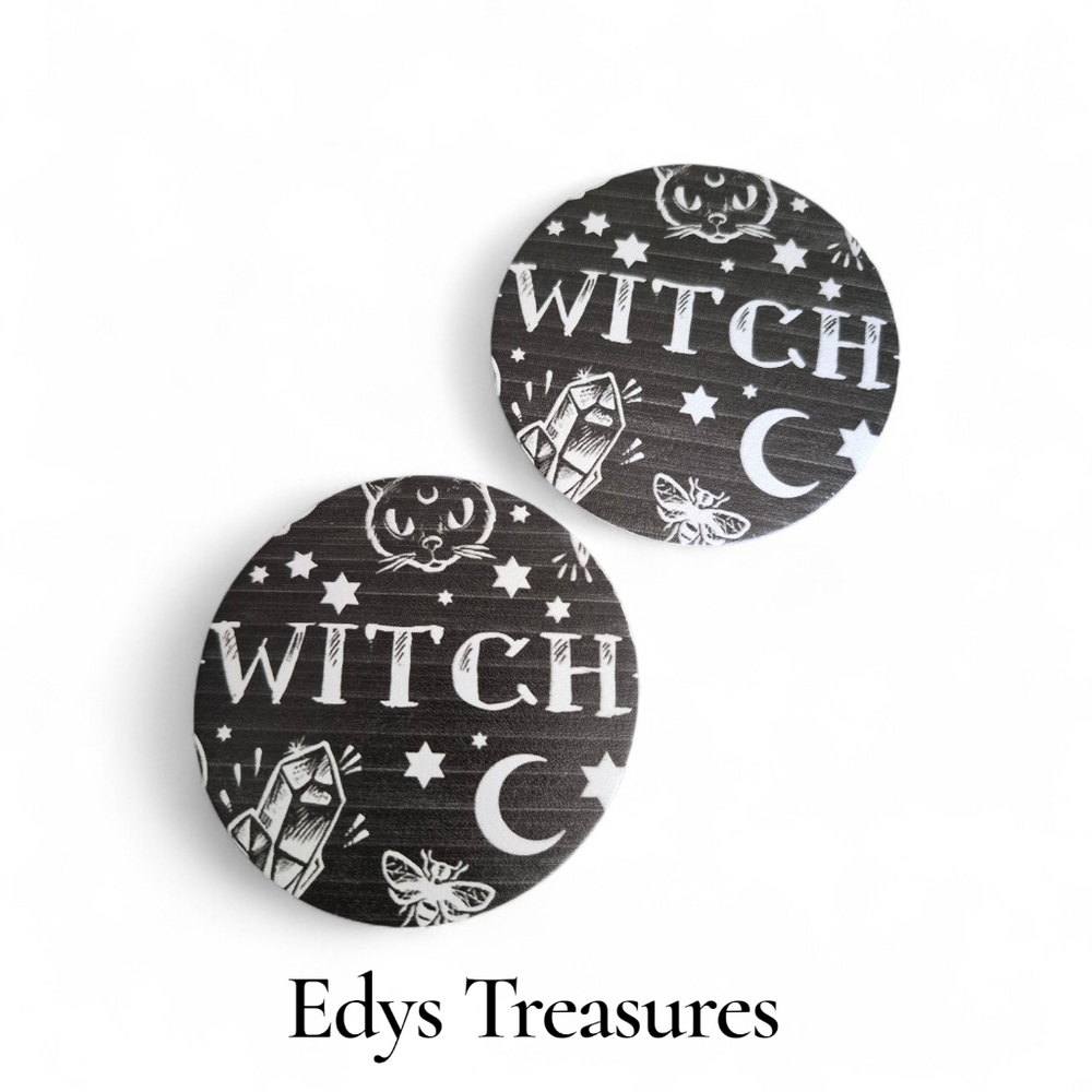 Witch Car Cup Holder Coasters Set of 2 Celestial Moon Stars